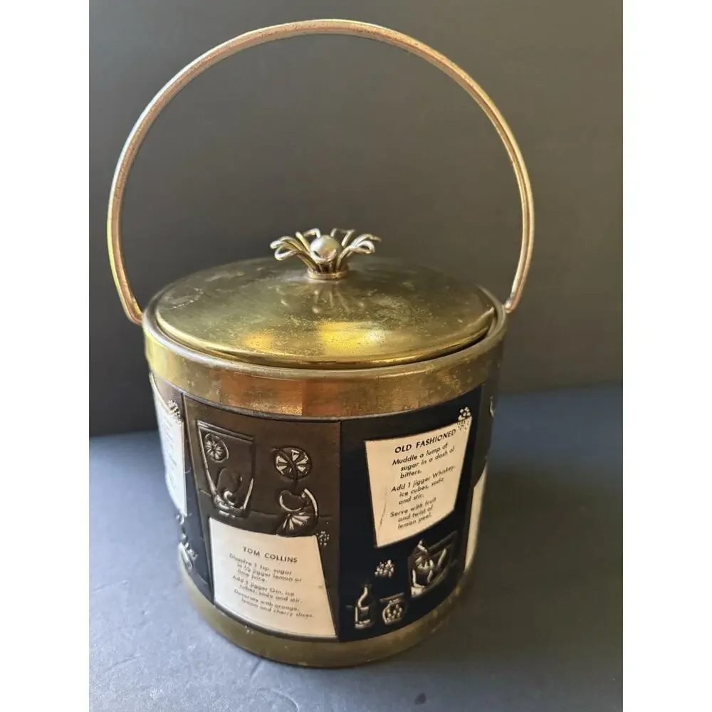 Vtg Ice Bucket Serve Master Ice Bucket Barware MCM Cocktail Drinks 1960s Brass